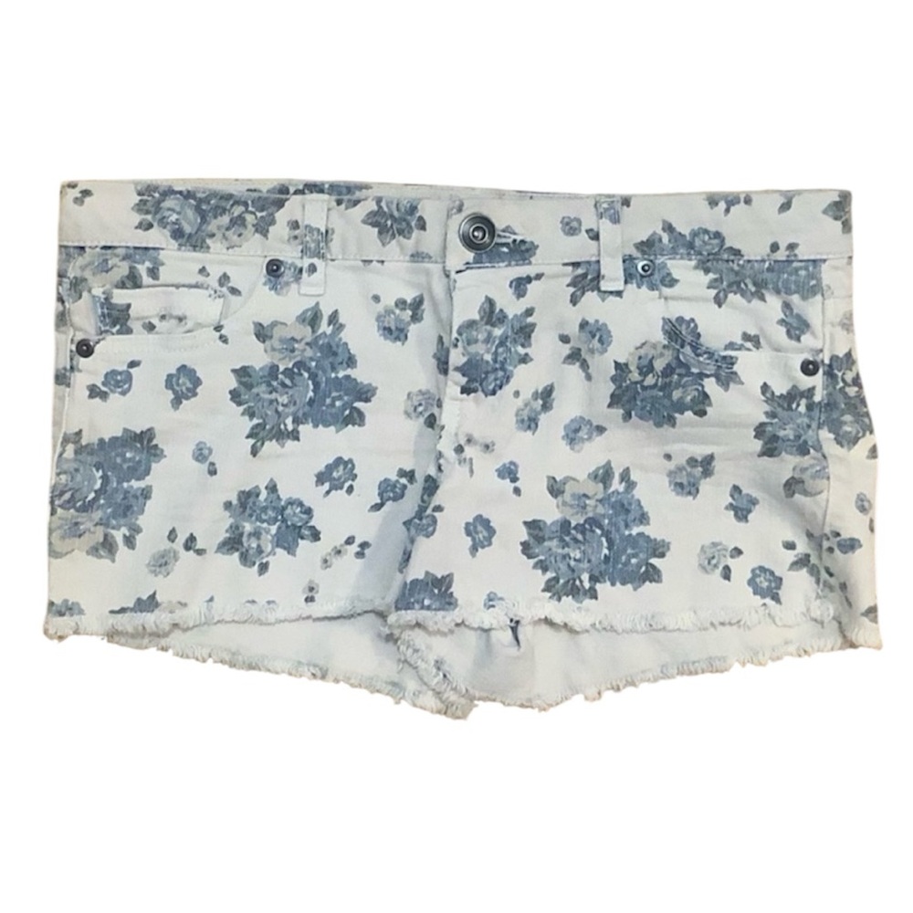 2.1 Denim blue floral cutoff jean shorts, 28